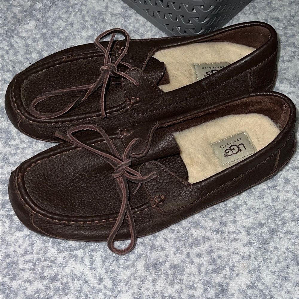 UGG Men's Dark Brown Leather Slip-Ons size 8